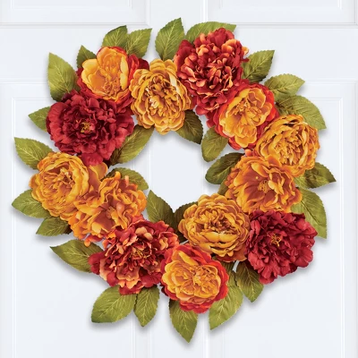 Collections Etc Artificial Fall Peony Hanging Door Wreath 3 Collections Etc Artificial Fall Peony Hanging Door Wreath