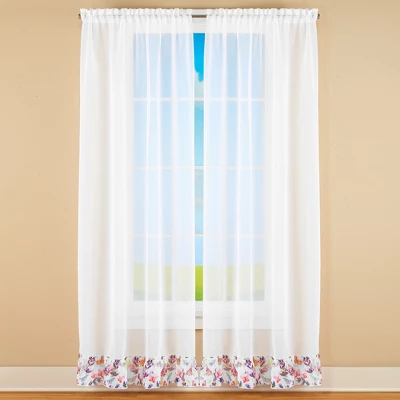 Collections Etc Ruffled Bright Butterfly & Flower Trim Window Drapes 3 Collections Etc Ruffled Bright Butterfly & Flower Trim Window Drapes