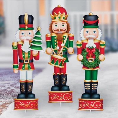 Collections Etc Festive Holiday Nutcracker Garden Stakes - Set Of 3 3 Collections Etc Festive Holiday Nutcracker Garden Stakes - Set Of 3