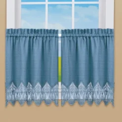 Collections Etc Elegant Lace Trim Tier Rod Pocket Top Window Curtain Set