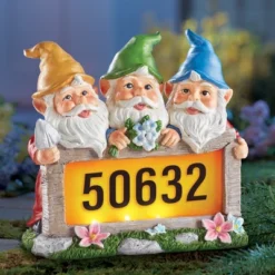Collections Etc Hand-Painted Solar Powered Gnome Address Marker