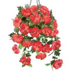 Collections Etc Hanging Artificial Tropical Hibiscus Bush Basket Set -Home Decoration Onsale GUEST 066bf820 49c0 40b4 86a5 f37c5d0cba3e
