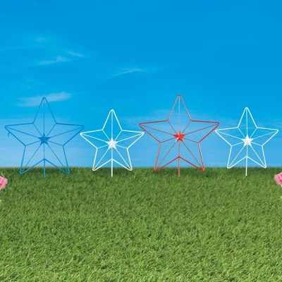 Collections Etc Patriotic Stars Border Garden Stakes - Set Of 4 3 Collections Etc Patriotic Stars Border Garden Stakes - Set Of 4