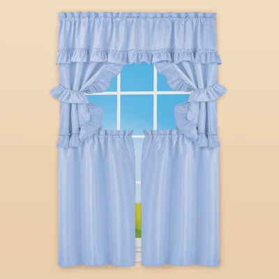 Collections Etc 5-Piece Ruffled Trim Tiers & Panels Window Curtain Set 4 Collections Etc 5-Piece Ruffled Trim Tiers & Panels Window Curtain Set - Image 2