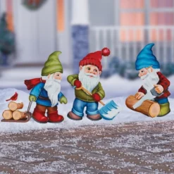 Collections Etc Winter Gnomes Garden Stakes - Set Of 3