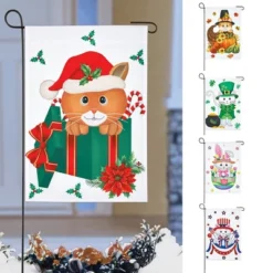 Collections Etc Interchangeable Seasonal Cat Garden Flag - Set Of 5
