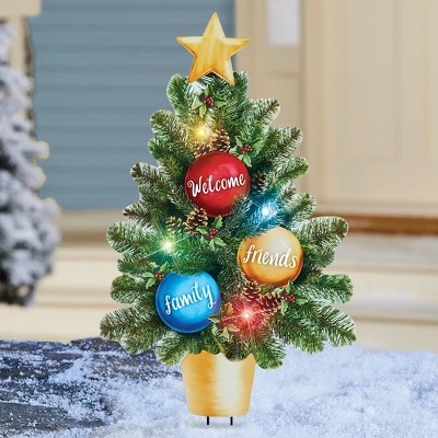 Collections Etc Inspirational LED Lighted Metal Christmas Tree Garden Stake 3 Collections Etc Inspirational LED Lighted Metal Christmas Tree Garden Stake
