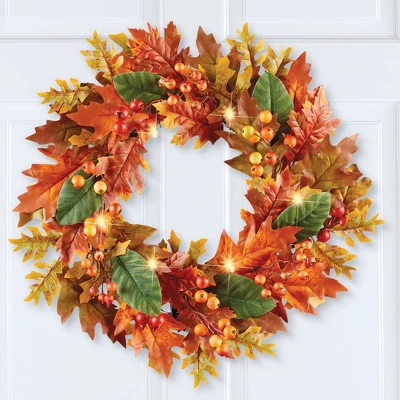 Collections Etc LED Lighted Autumn Colorful Leaves Wreath 3 Collections Etc LED Lighted Autumn Colorful Leaves Wreath