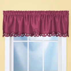 Collections Etc Elegance Scroll Embroidered Cut-Out Window Valance With Rod Pocket Top For Easy Hanging, 58" W X 13" L