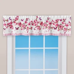 Collections Etc Cherry Blossoms And Butterflies Printed Window Valance