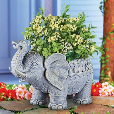 Collections Etc Hand-painted Indoor/Outdoor Resin Elephant Planter 11 X 6 X 8.25 3 Collections Etc Hand-painted Indoor/Outdoor Resin Elephant Planter 11 X 6 X 8.25