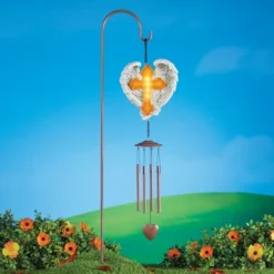 Collections Etc Solar Cross And Wings Windchime With Hook