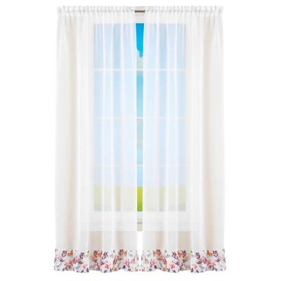 Collections Etc Ruffled Bright Butterfly & Flower Trim Window Drapes 4 Collections Etc Ruffled Bright Butterfly & Flower Trim Window Drapes - Image 2