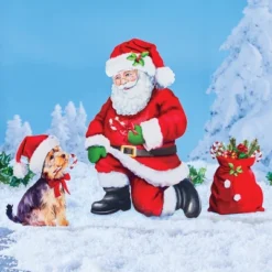 Collections Etc Santas Best Friend Festive Lawn Stake Set - Set Of 3