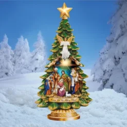Collections Etc LED Lighted Nativity Scene Tree Garden Stake