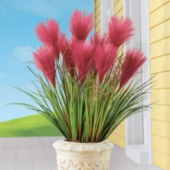 Collections Etc Faux Pampas Grass Picks - Set Of 3 - Outdoor Or Indoor Decorative Accent
