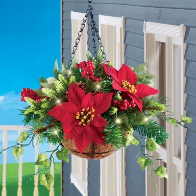 Collections Etc Hanging Artificial Evergreen Poinsettia And Pine Basket 12 X 12 X 17 3 Collections Etc Hanging Artificial Evergreen Poinsettia And Pine Basket 12 X 12 X 17