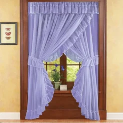 Collections Etc Isabella Ruffled Sheer Fabric Rod Pocket Window Curtain Set