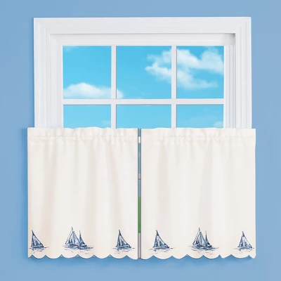Collections Etc Sailboat Embroidered Curtains 3 Collections Etc Sailboat Embroidered Curtains