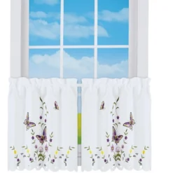 Collections Etc Embroidered Lavender Butterfly Floral Window Curtains -Home Decoration Onsale GUEST 69cf6755 bcb3 4114 ac09 3c197685ef36