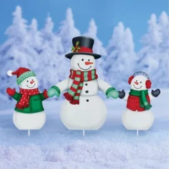 Collections Etc 3-Piece Adorable Festive Snowman Garden Stake Set