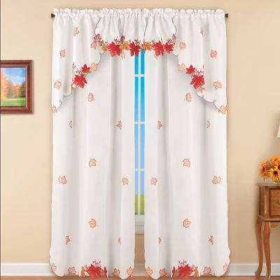 Collections Etc Multicolored Maple Leaf Embroidered Window Curtains 5 Collections Etc Multicolored Maple Leaf Embroidered Window Curtains - Image 3