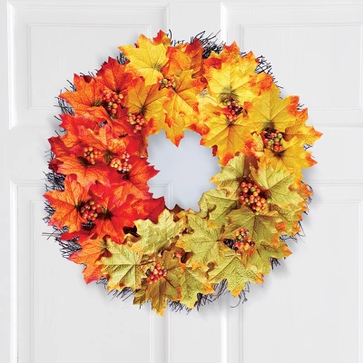 Collections Etc Colorful Fall Maple Leaves Door Wreath 18" X 5" X 18" 3 Collections Etc Colorful Fall Maple Leaves Door Wreath 18" X 5" X 18"