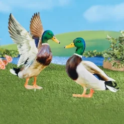 Collections Etc Realistic Mallard Ducks Outdoor Garden Stake Set