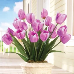 Collections Etc Springtime Tulip Bushel Artificial Maintenance-Free Bouquet Bush - Set Of 3