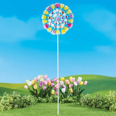 Collections Etc Sparkling Double-Sided Tulip Wind Spinner Garden Stake 14 X 14 X 54.5 4 Collections Etc Sparkling Double-Sided Tulip Wind Spinner Garden Stake 14 X 14 X 54.5 - Image 2