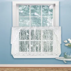 Collections Etc Songbird Lace Window Tier Pair, Single Panel,