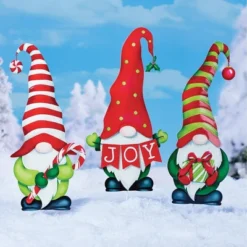 Collections Etc Holiday Garden Gnomes Metal Stakes - Set Of 3