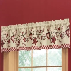 Collections Etc Country Heart Checkered Window Valance 14" X 71"