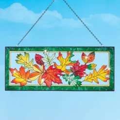 Collections Etc Colorful Fall Leaves & Stained Glass Styling Suncatcher