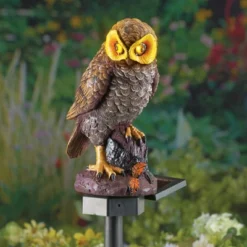 Collections Etc Hooting Brown Owl Solar Garden Stake Brown