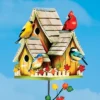 Collections Etc Enchanting 3-Perch Fall Birdhouse Garden Stake