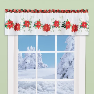 Collections Etc Festive Poinsettia Plaid Rod Pocket Top Window Valance 3 Collections Etc Festive Poinsettia Plaid Rod Pocket Top Window Valance