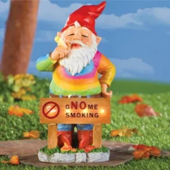 Collections Etc Solar Powered Gnome Smoking Hand-Painted Garden Gnome