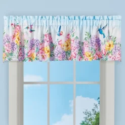 Collections Etc Hummingbird & Colorful Floral Wreath Print Window Valance