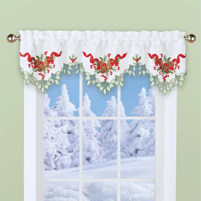 Collections Etc Festive Pinecone Holly Embroidered Window Valance 3 Collections Etc Festive Pinecone Holly Embroidered Window Valance