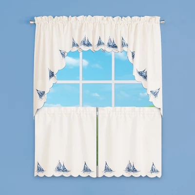 Collections Etc Sailboat Embroidered Curtains 4 Collections Etc Sailboat Embroidered Curtains - Image 2