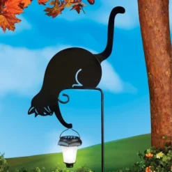 Collections Etc Cat Holding Solar Lantern Decorative Garden Stake 10.5 X 3 X 18.5