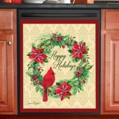 Collections Etc Happy Holidays Cardinal Wreath Dishwasher Magnet