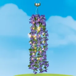 Collections Etc Solar Powered Artificial Hanging Outdoor Mini Lilies 6.5 X 6.5 X 33