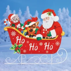 Collections Etc "Ho Ho Ho" Santa In Sleigh Outdoor Christmas Yard Stake