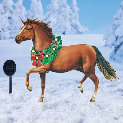 Collections Etc Prancing Solar Powered Holiday Wreath Horse Garden Stake 3 Collections Etc Prancing Solar Powered Holiday Wreath Horse Garden Stake