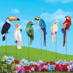 Collections Etc Realistic Tropical Bird Outdoor Garden Stakes - Set Of 18