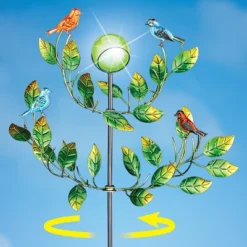 Collections Etc Solar Bird And Leaves 2 Tier Wind Spinner Garden Stake 20 X 20 X 51.5