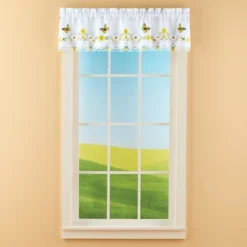 Collections Etc Embroidered Yellow Daisies & Butterflies Window Curtains