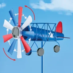 Collections Etc Solar Powered Patriotic Airplane Spinner Yard Stake 12.5 X 14.75 X 57